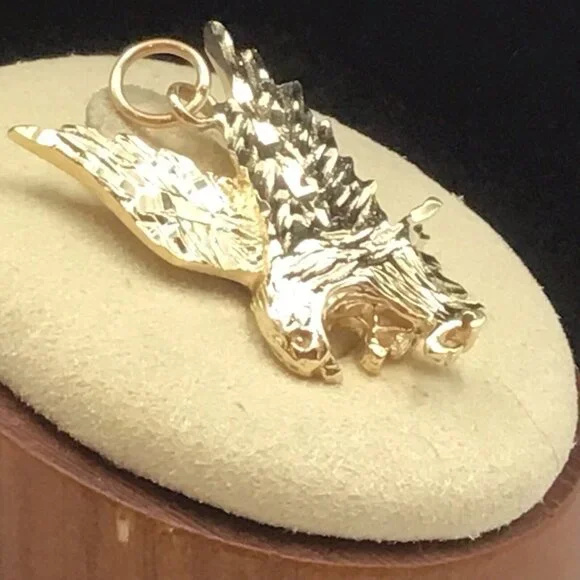 14K Yellow Gold Eagle Pendant Diamond Cut 4.1 Gms 1” New